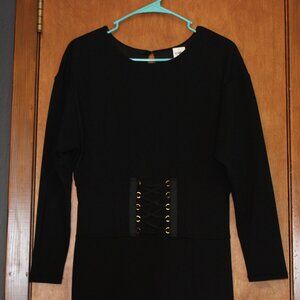 Express Black Long Sleeve Midi Dress Lace-Up Waist Detail Size M NWT